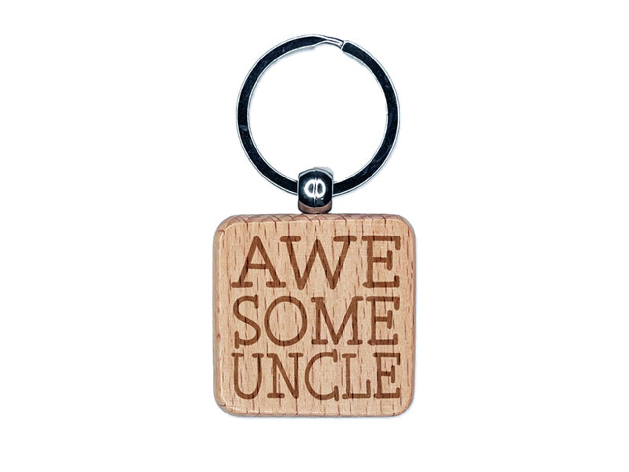 Awesome Uncle Fun Text Engraved Wood Square Keychain Tag Charm